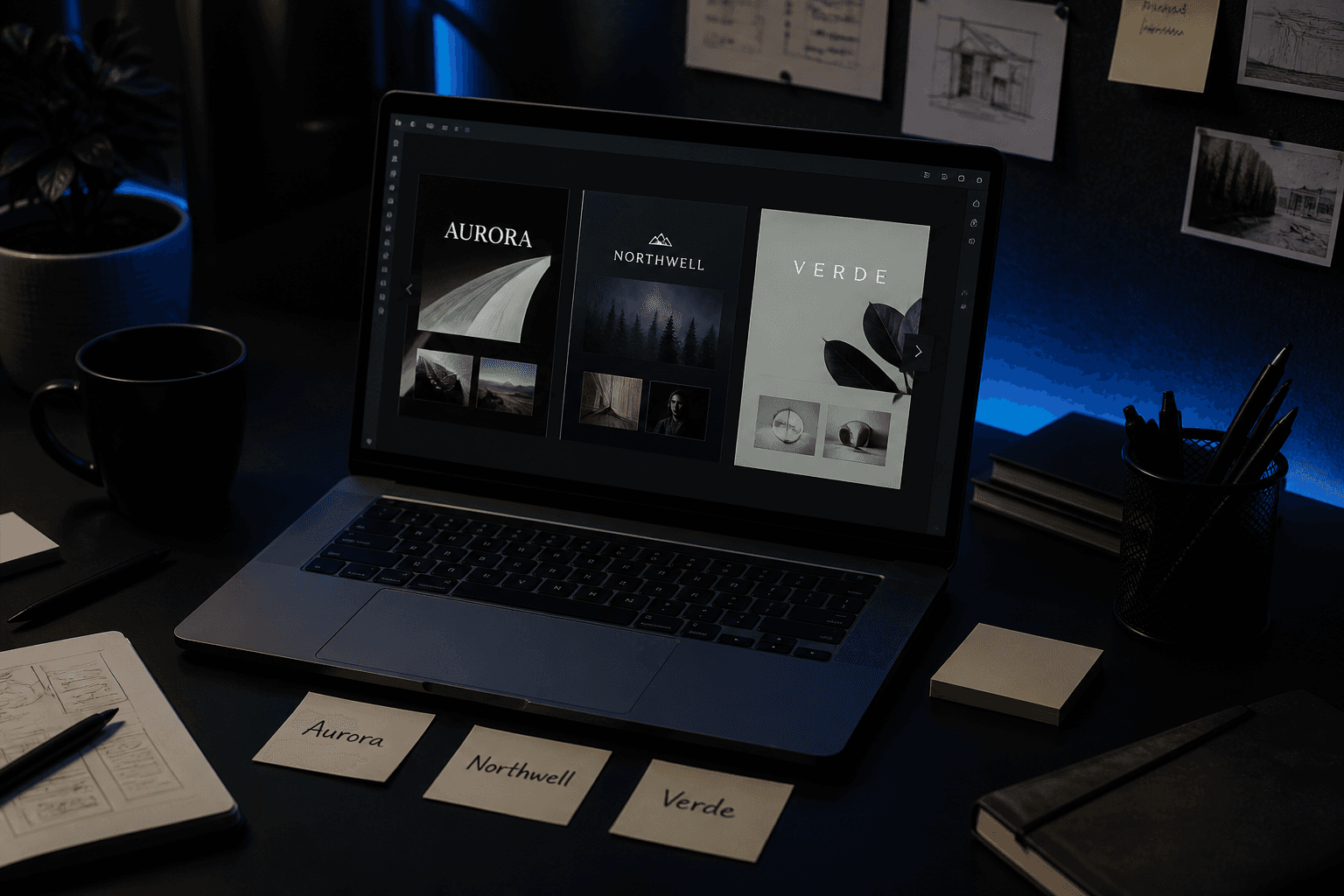 Agency desk with multiple client brand drafts ready to approve