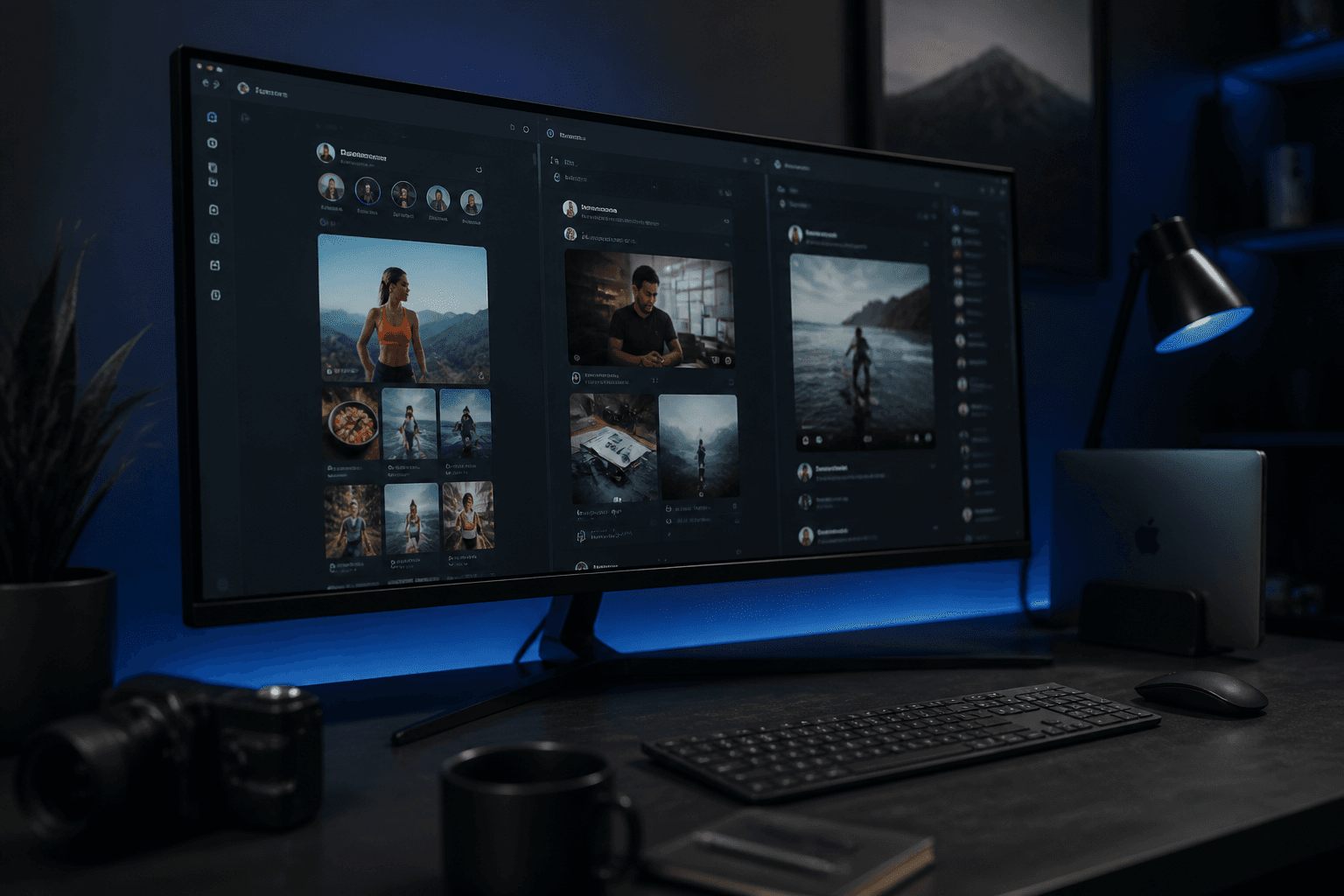 Multi-brand operator desk with channel feeds on one screen